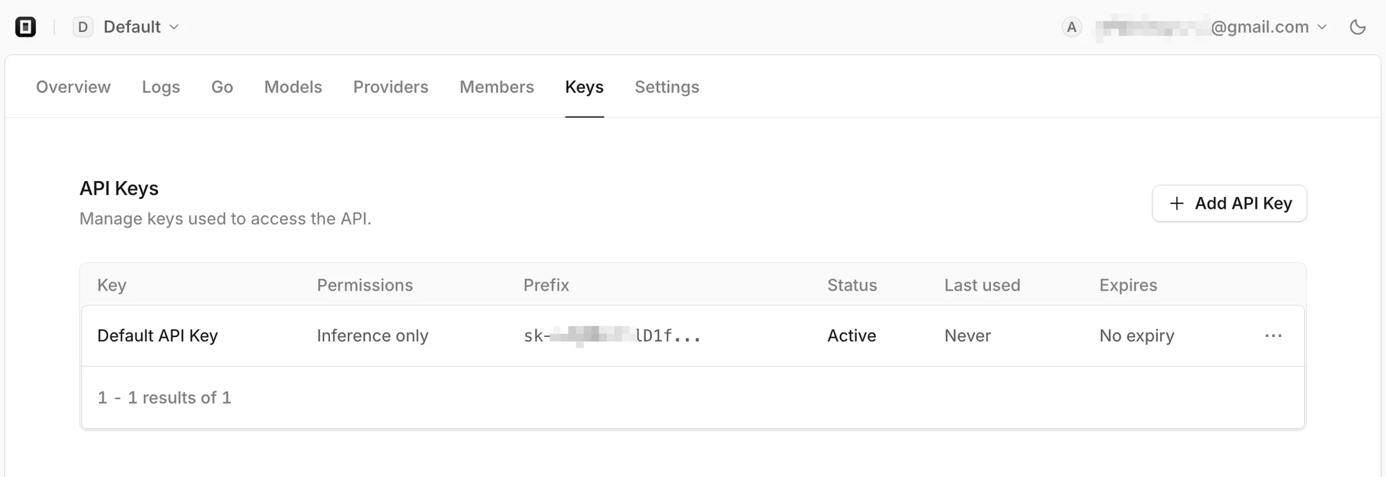 OpenCode Go API keys page